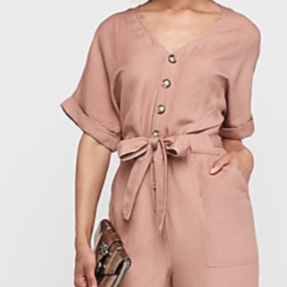 Express Pants - Button Front Utility Jumpsuit. medium but runs big. Please refer to measurement.